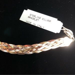 Tri-color braided silver bracelet